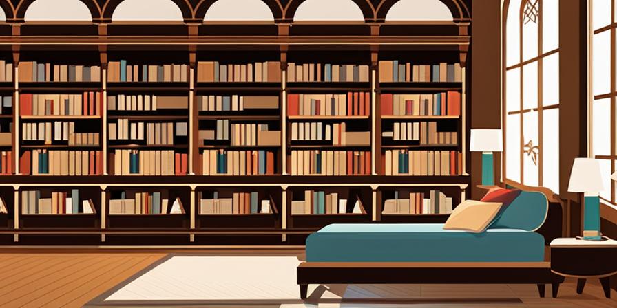 Biblioteca con libros apilados en un ambiente tranquilo y sereno