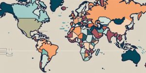Dos figuras conectadas en un mapa global digital