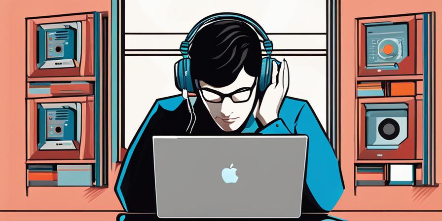 Hombre usando auriculares y hablando con un ordenador