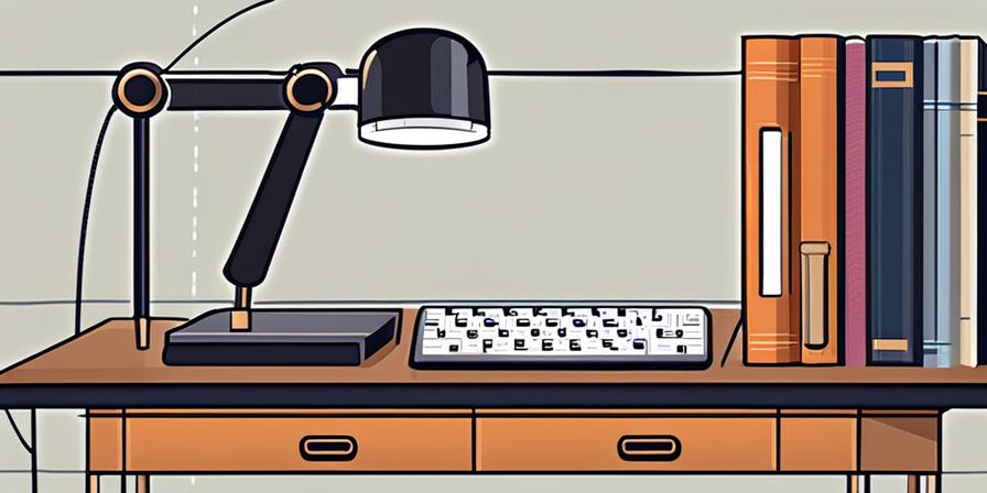 Escritorio ordenado con libros y computadora