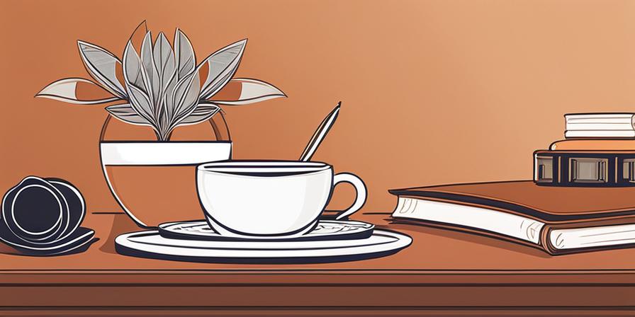 Escritorio organizado con taza de té