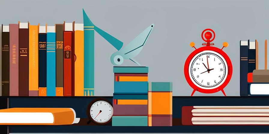 Reloj rodeado de libros y herramientas