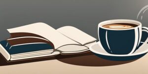Taza de café y libro abierto