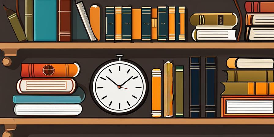 Reloj de arena y herramientas de estudio y lectura