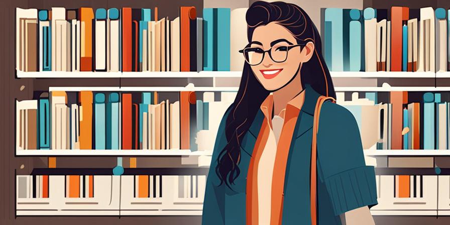 Estudiante sonriente rodeado de libros y logros académicos